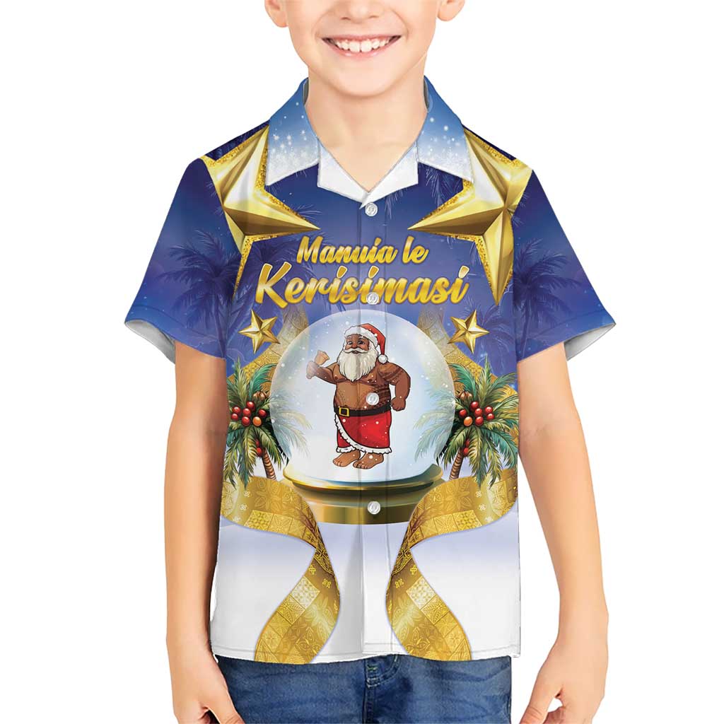 Samoa Christmas Kid Hawaiian Shirt Snow Globe With Samoan Santa LT05 Kid Navy - Polynesian Pride