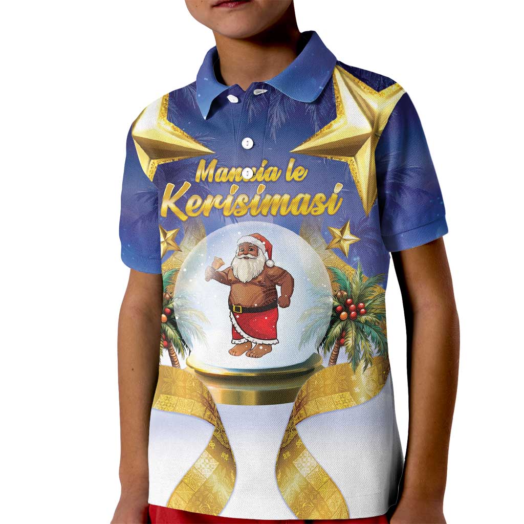 Samoa Christmas Kid Polo Shirt Snow Globe With Samoan Santa LT05 Kid Navy - Polynesian Pride