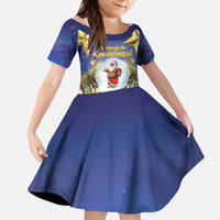 Samoa Christmas Kid Short Sleeve Dress Snow Globe With Samoan Santa LT05 KID Navy - Polynesian Pride