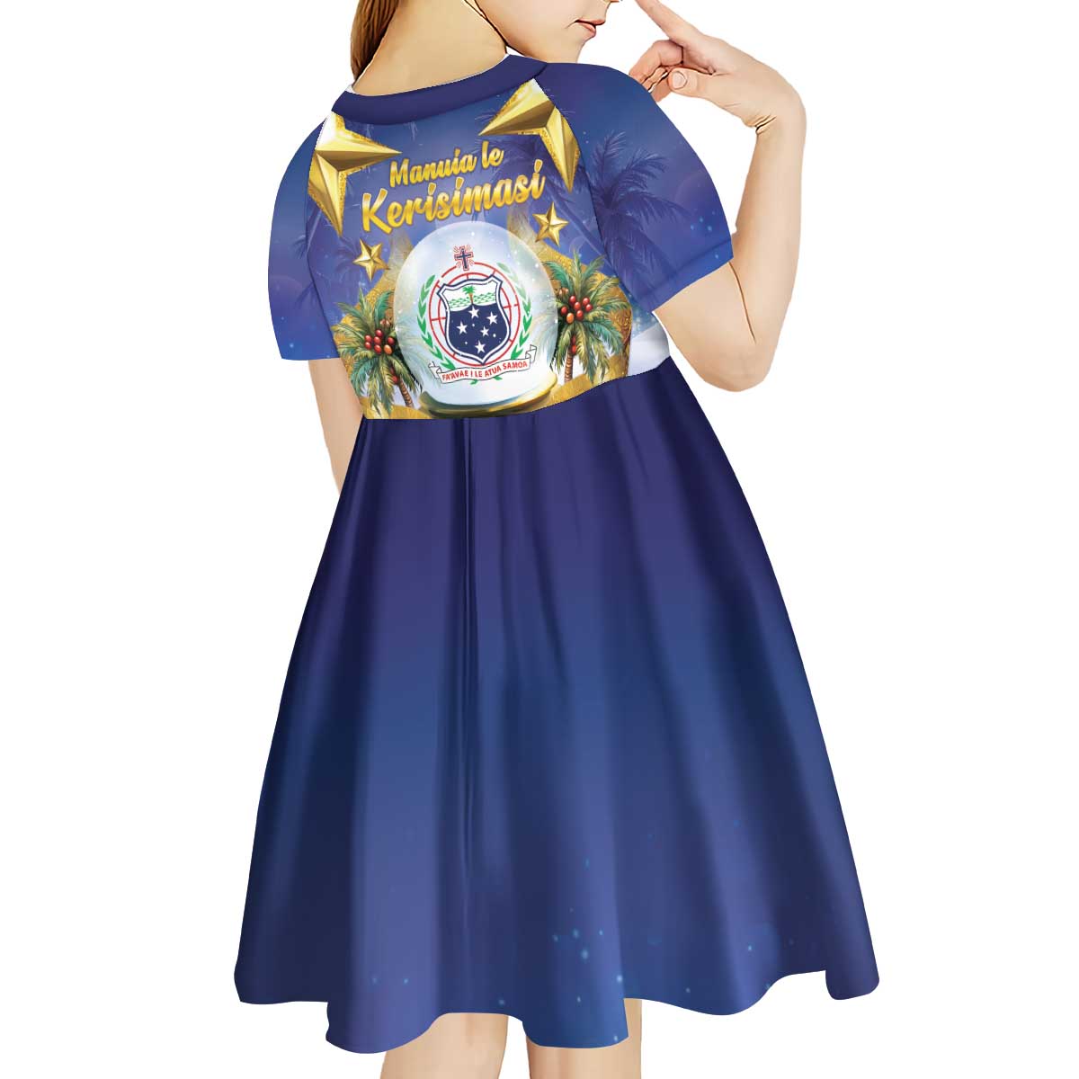 Samoa Christmas Kid Short Sleeve Dress Snow Globe With Samoan Santa LT05 - Polynesian Pride