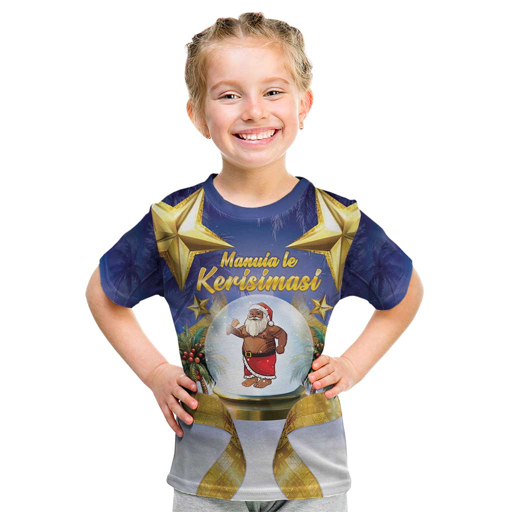 Samoa Christmas Kid T Shirt Snow Globe With Samoan Santa LT05 Navy - Polynesian Pride