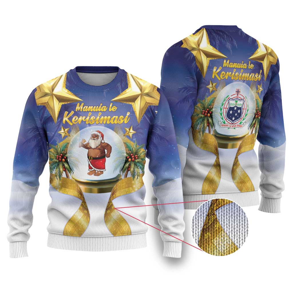 Samoa Christmas Ugly Christmas Sweater Snow Globe With Samoan Santa LT05 Navy - Polynesian Pride