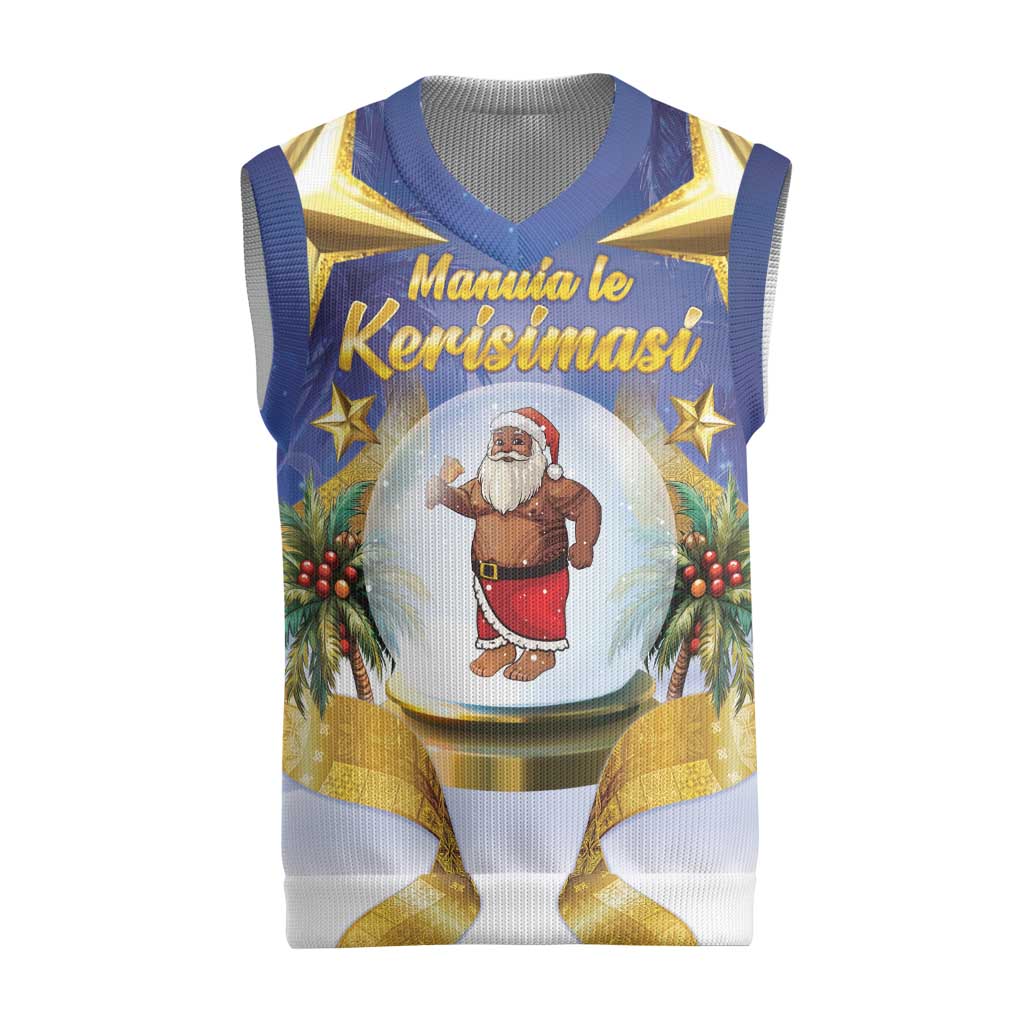 Samoa Christmas Knitted V-Neck Vest Snow Globe With Samoan Santa LT05 Navy - Polynesian Pride