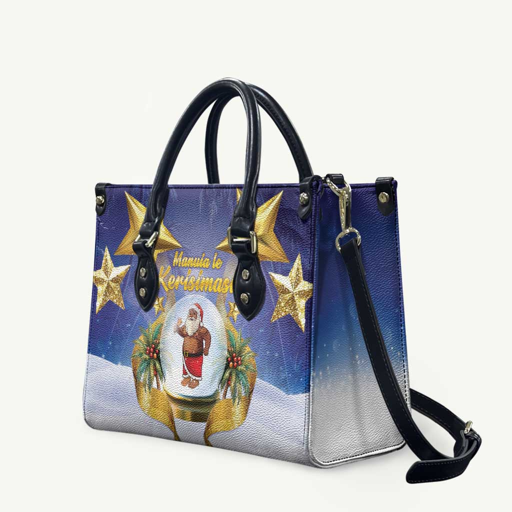 Samoa Christmas Leather Bag Snow Globe With Samoan Santa LT05 Navy - Polynesian Pride