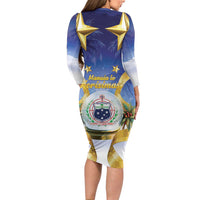 Samoa Christmas Long Sleeve Bodycon Dress Snow Globe With Samoan Santa LT05 - Polynesian Pride