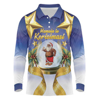 Samoa Christmas Long Sleeve Polo Shirt Snow Globe With Samoan Santa LT05 Navy - Polynesian Pride