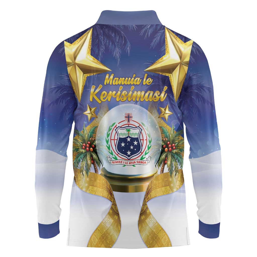 Samoa Christmas Long Sleeve Polo Shirt Snow Globe With Samoan Santa LT05 - Polynesian Pride