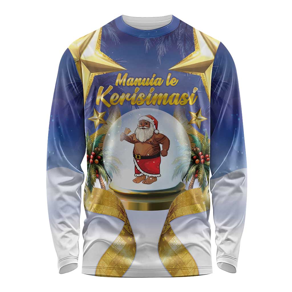 Samoa Christmas Long Sleeve Shirt Snow Globe With Samoan Santa LT05 Unisex Navy - Polynesian Pride