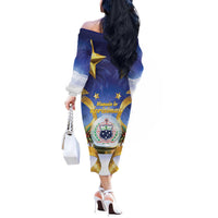 Samoa Christmas Off The Shoulder Long Sleeve Dress Snow Globe With Samoan Santa LT05 - Polynesian Pride