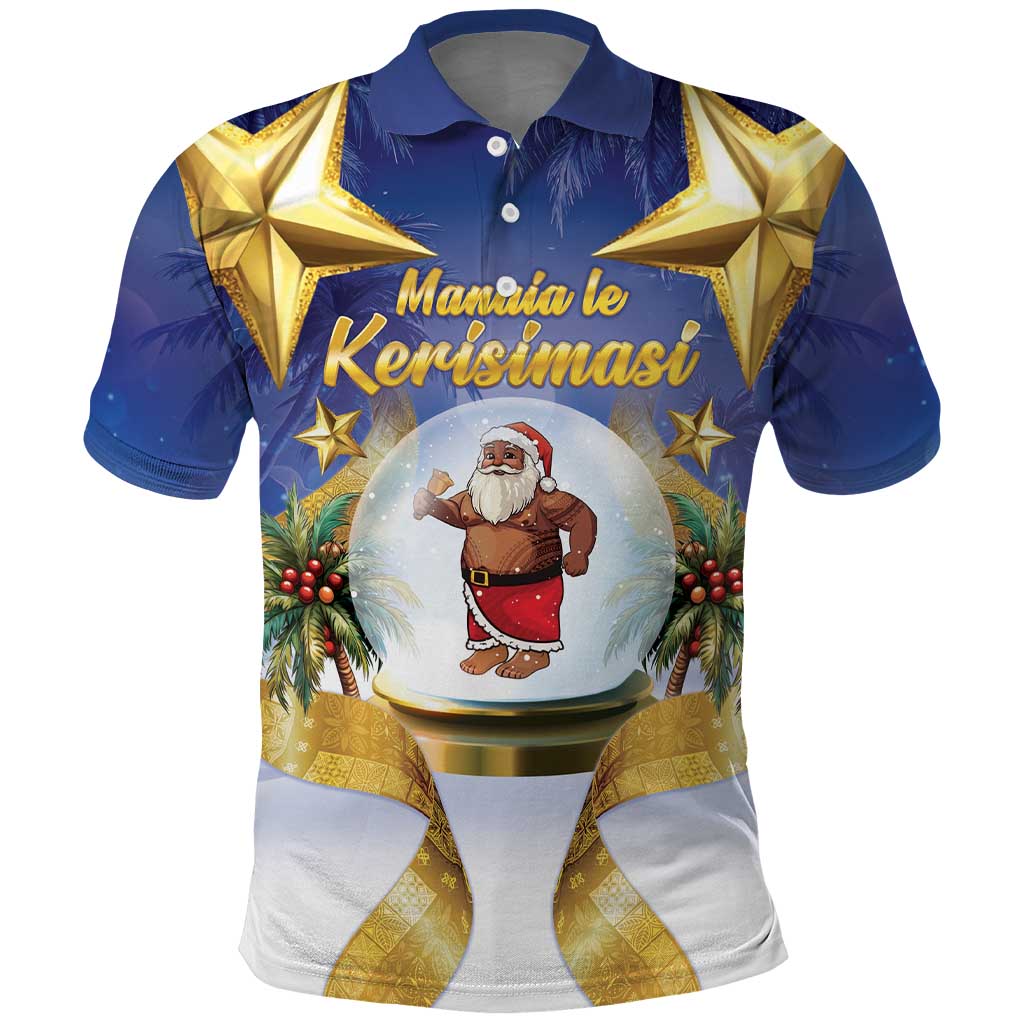 Samoa Christmas Polo Shirt Snow Globe With Samoan Santa LT05 Navy - Polynesian Pride