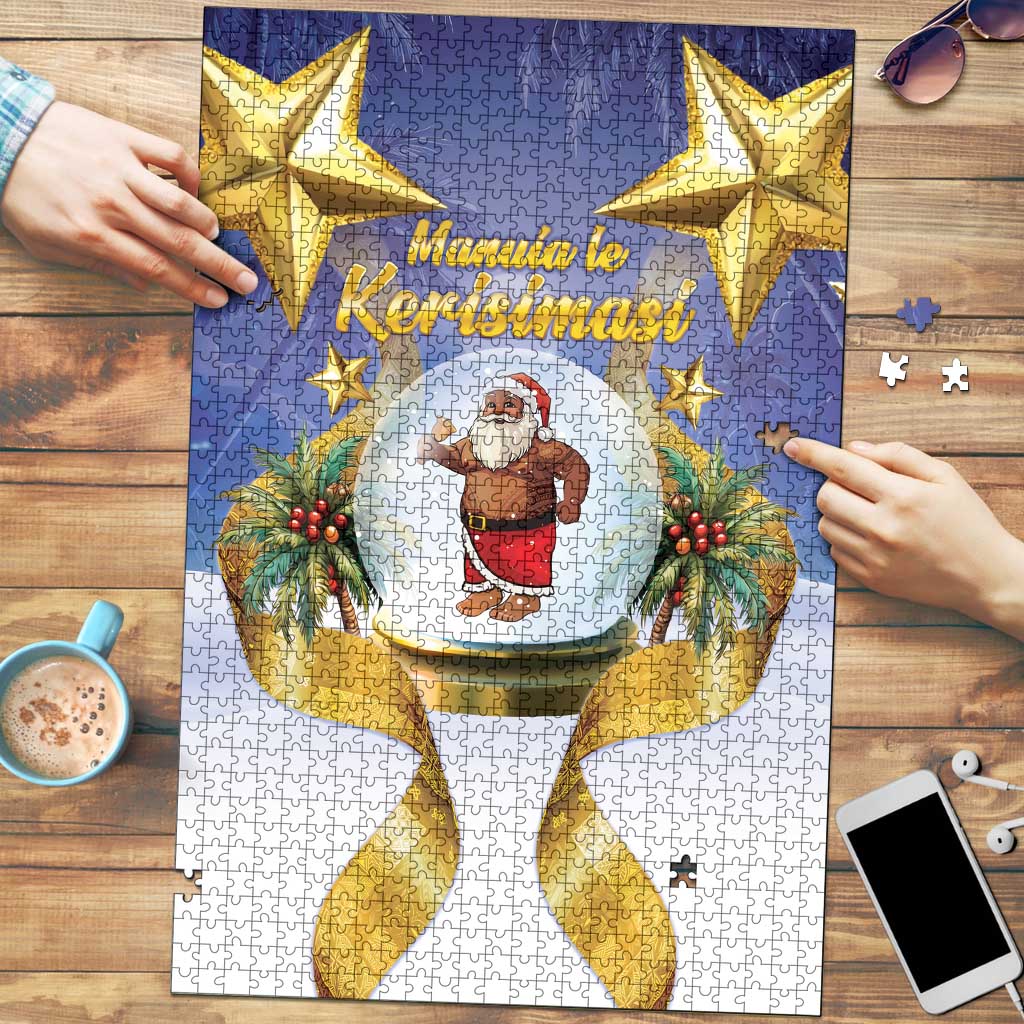 Samoa Christmas Puzzle Snow Globe With Samoan Santa LT05 Navy - Polynesian Pride