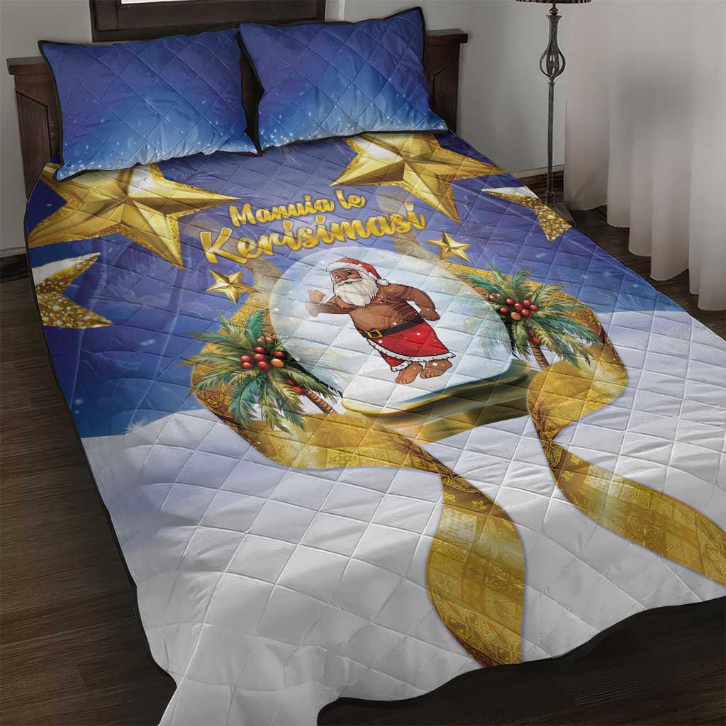 Samoa Christmas Quilt Bed Set Snow Globe With Samoan Santa LT05 Navy - Polynesian Pride