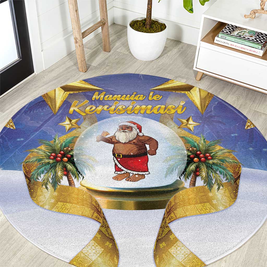 Samoa Christmas Round Carpet Snow Globe With Samoan Santa LT05 Navy - Polynesian Pride