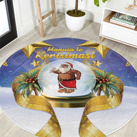 Samoa Christmas Round Carpet Snow Globe With Samoan Santa LT05 Navy - Polynesian Pride