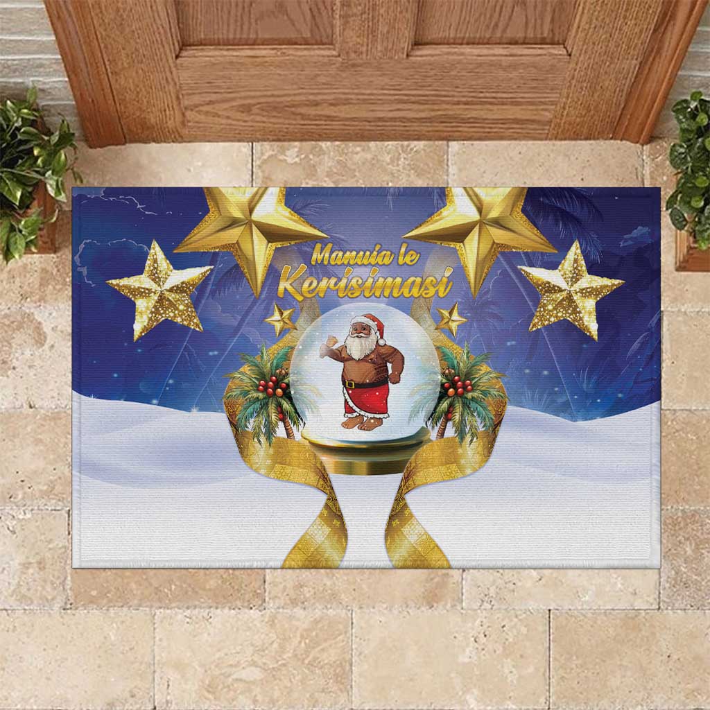Samoa Christmas Rubber Doormat Snow Globe With Samoan Santa LT05 Navy - Polynesian Pride