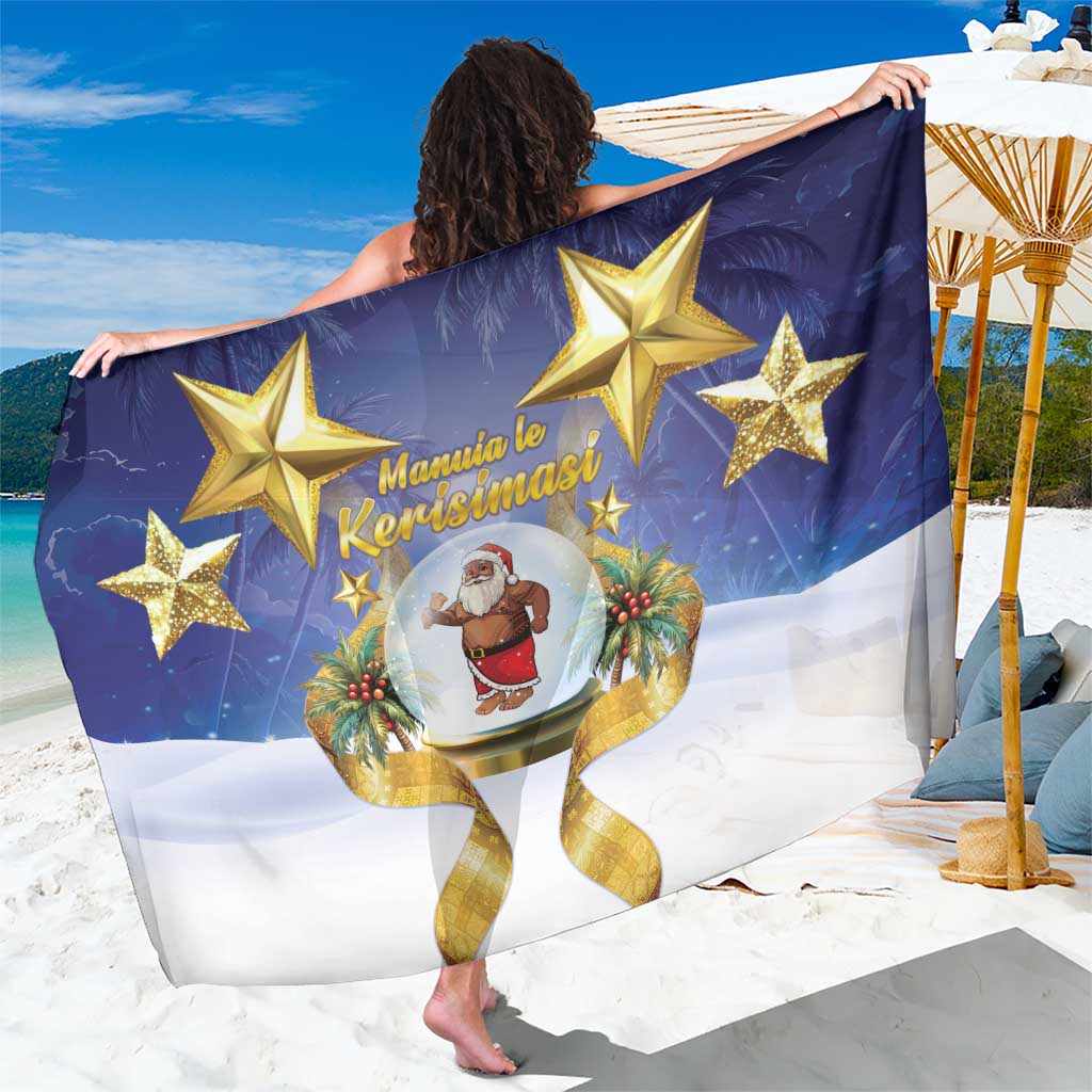 Samoa Christmas Sarong Snow Globe With Samoan Santa LT05 One Size 44 x 66 inches Navy - Polynesian Pride