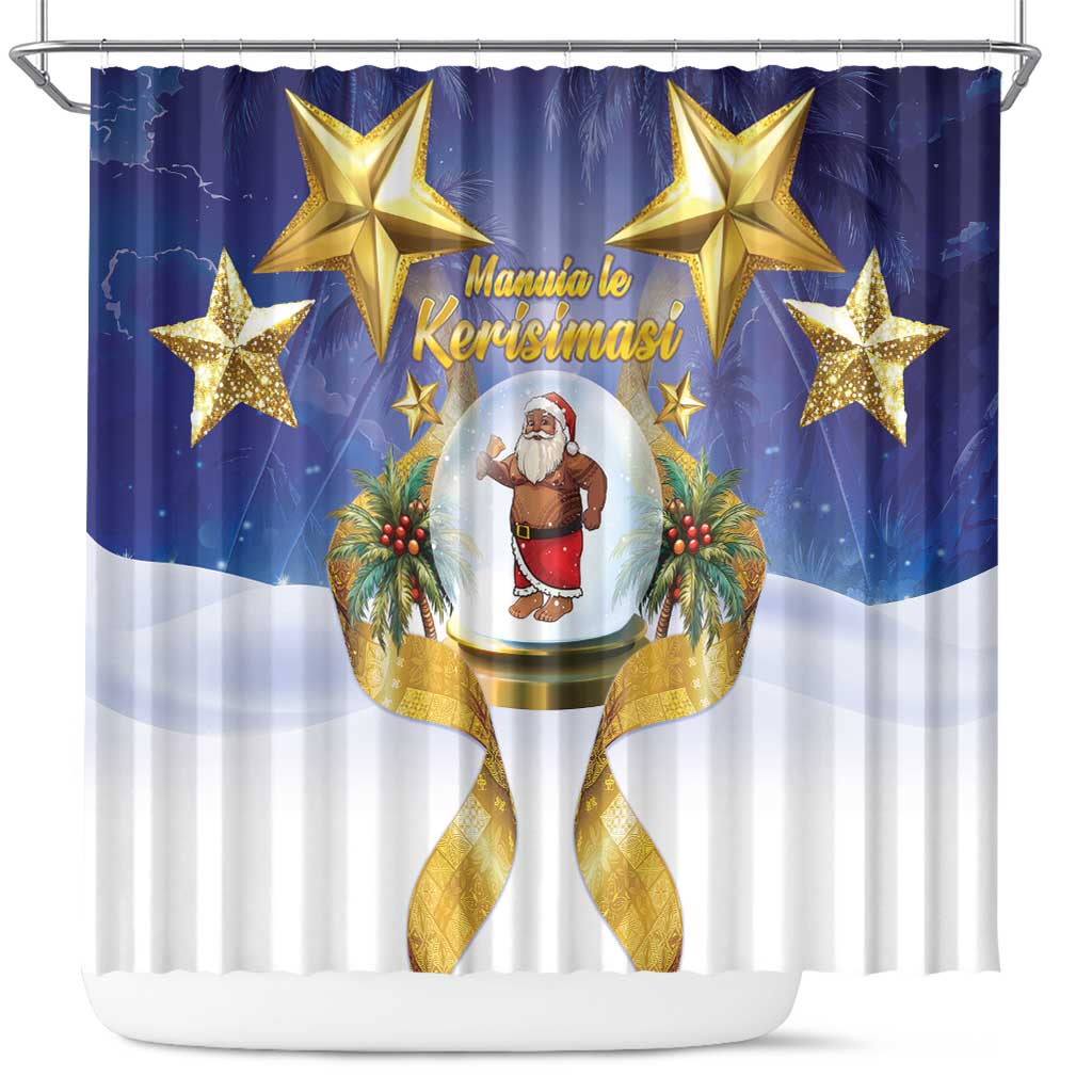 Samoa Christmas Shower Curtain Snow Globe With Samoan Santa LT05 Navy - Polynesian Pride