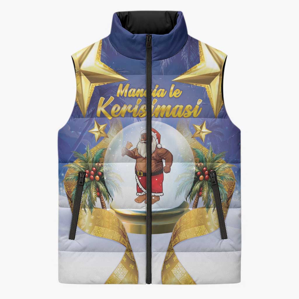 Samoa Christmas Sleeveless Puffer Jacket Snow Globe With Samoan Santa LT05 Unisex Navy - Polynesian Pride