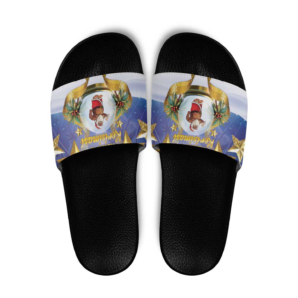 Samoa Christmas Slide Sandals Snow Globe With Samoan Santa LT05 Navy - Polynesian Pride