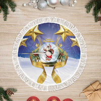 Samoa Christmas Tree Skirt Snow Globe With Samoan Santa LT05 Fringed Navy - Polynesian Pride