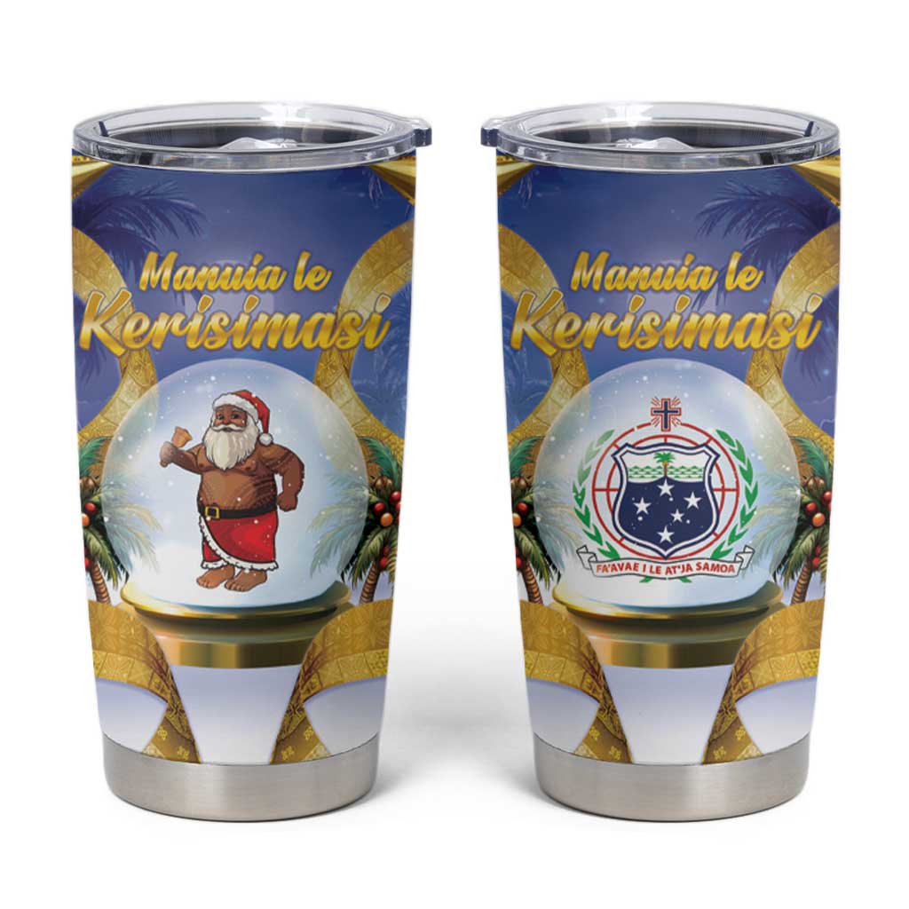 Samoa Christmas Tumbler Cup Snow Globe With Samoan Santa LT05 Navy - Polynesian Pride