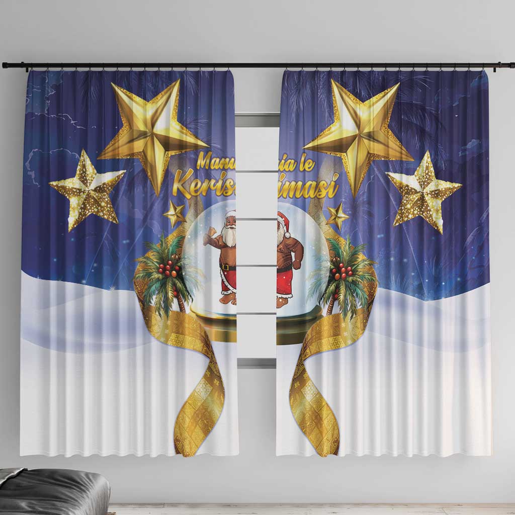 Samoa Christmas Window Curtain Snow Globe With Samoan Santa LT05 With Hooks Navy - Polynesian Pride