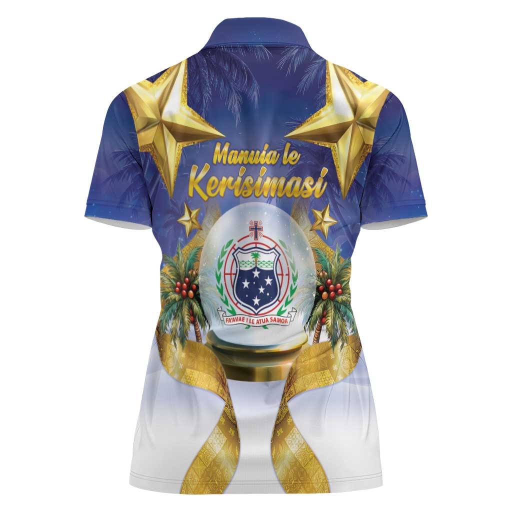 Samoa Christmas Women Polo Shirt Snow Globe With Samoan Santa LT05 - Polynesian Pride