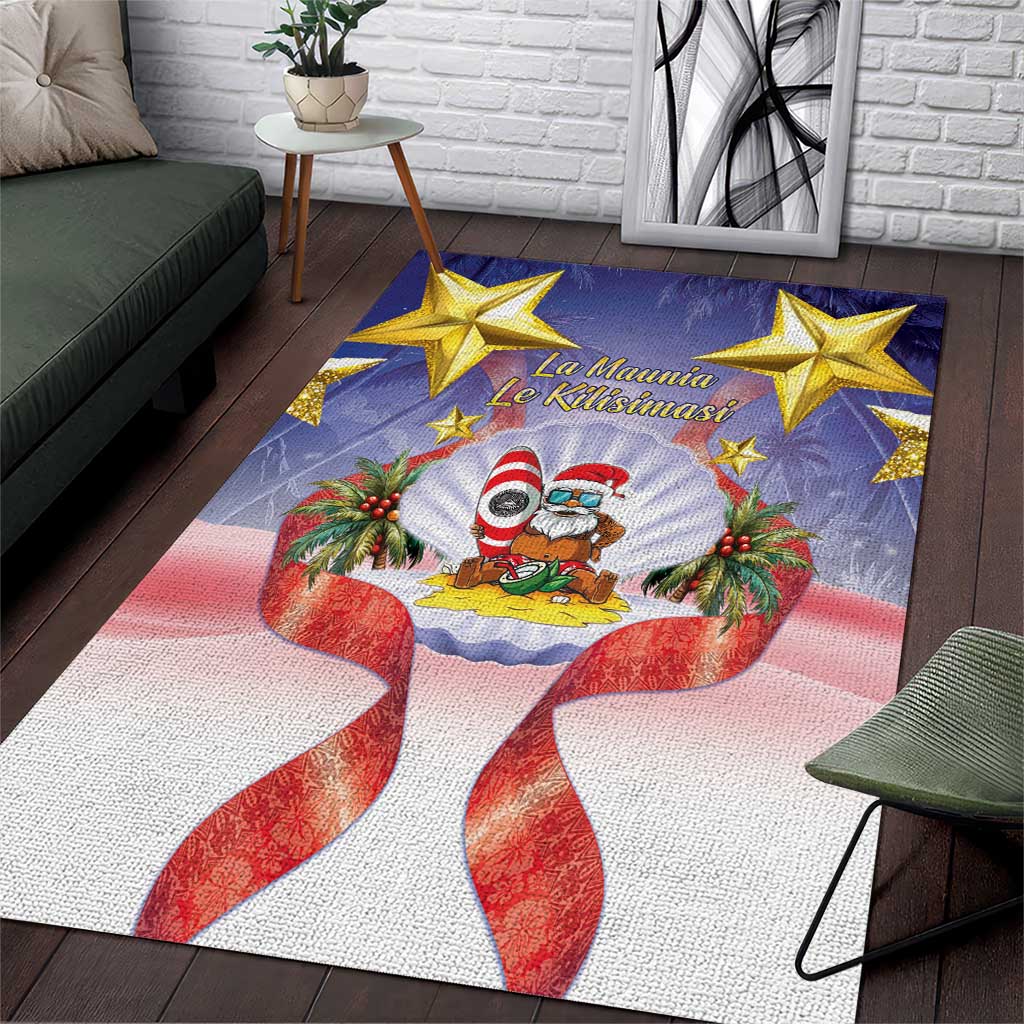 American Samoa Christmas Area Rug Seashell Santa Beach Vibes LT05 Navy - Polynesian Pride