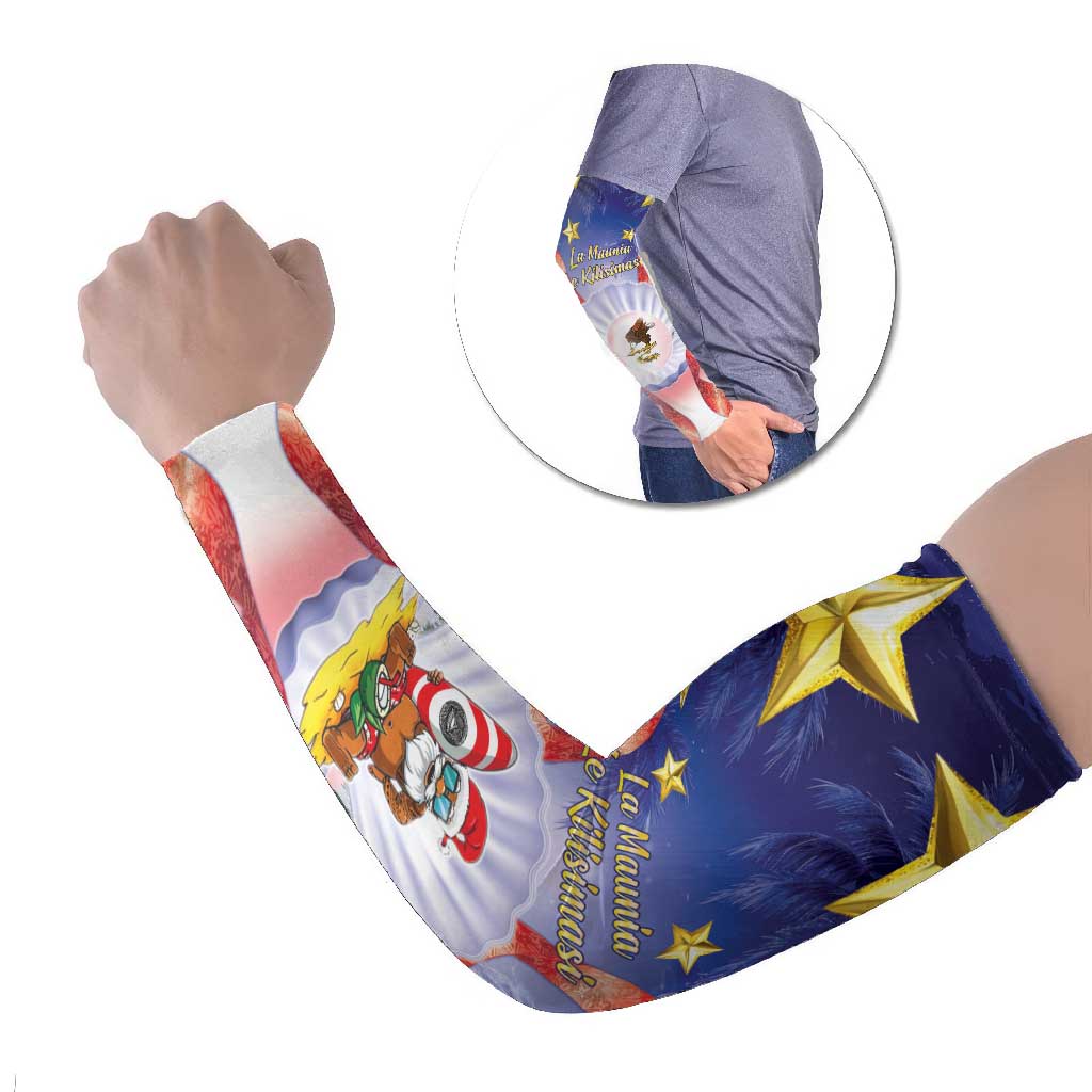 American Samoa Christmas Arm Sleeves Seashell Santa Beach Vibes LT05 Set of 2 Navy - Polynesian Pride