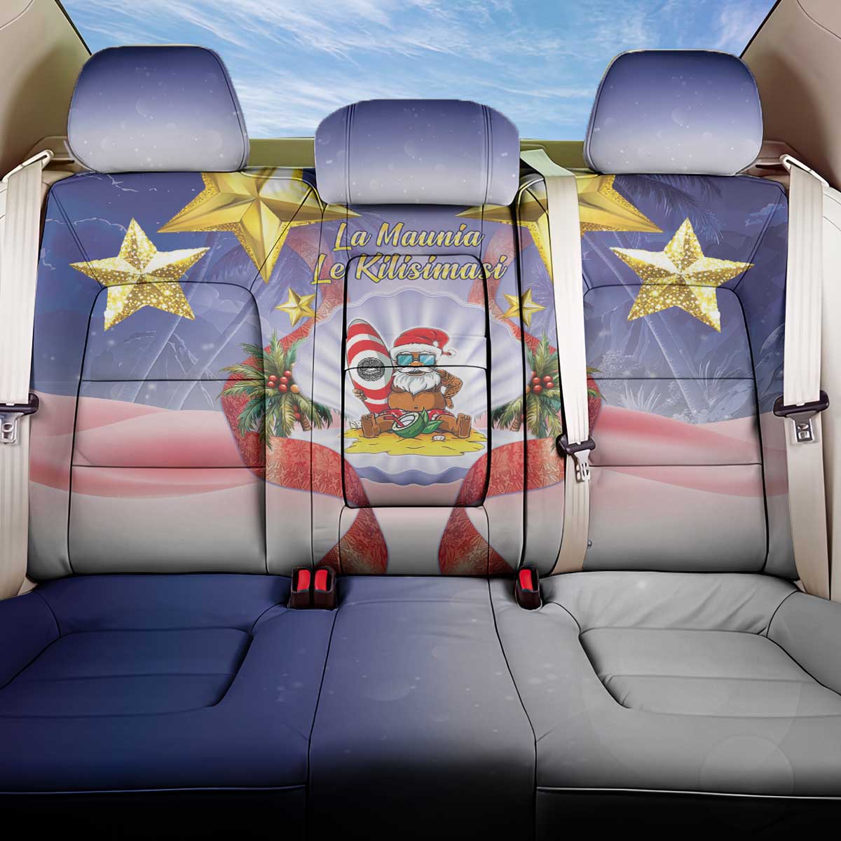 American Samoa Christmas Back Car Seat Cover Seashell Santa Beach Vibes LT05 One Size Navy - Polynesian Pride