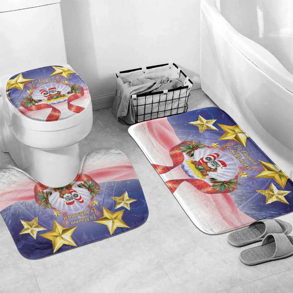 American Samoa Christmas Bathroom Set Seashell Santa Beach Vibes LT05 Mat Set Only (3 pcs) One Size Navy - Polynesian Pride