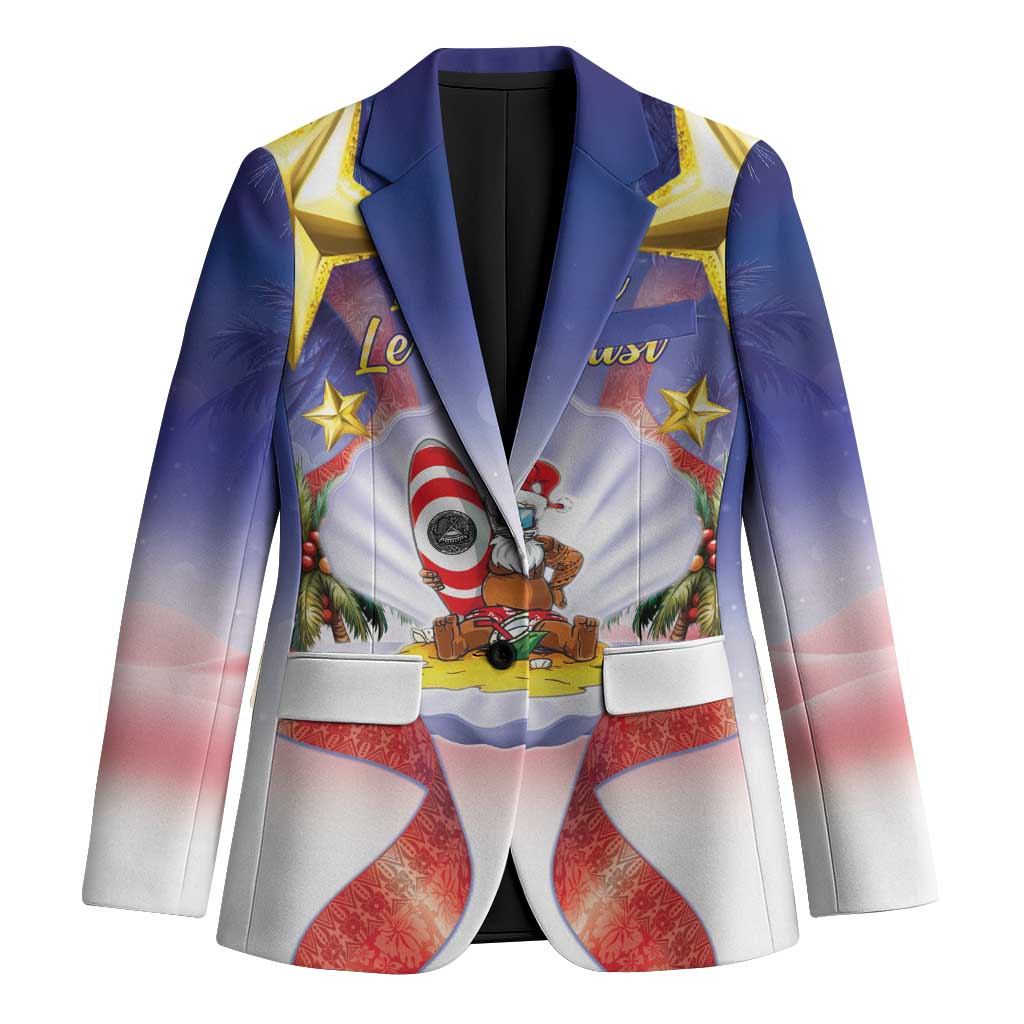 American Samoa Christmas Blazer Seashell Santa Beach Vibes LT05 Unisex Navy - Polynesian Pride