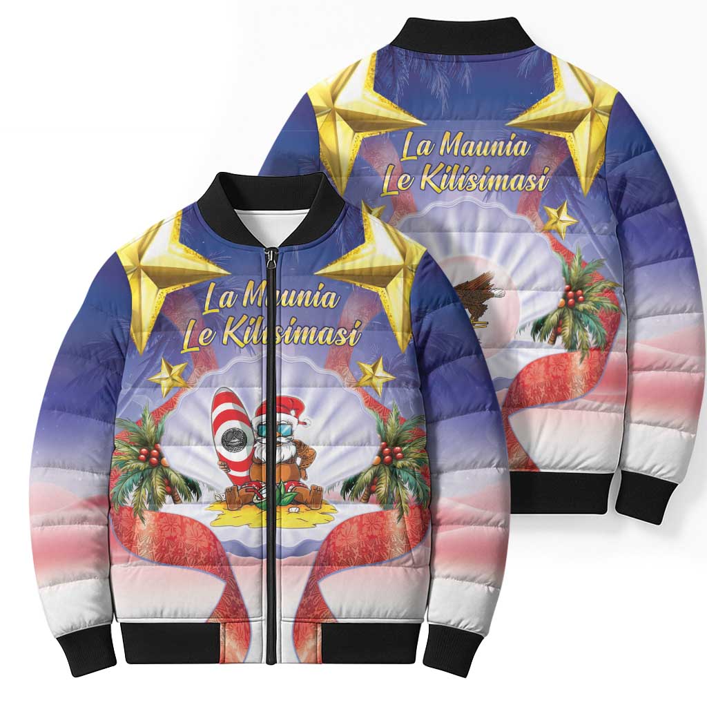 American Samoa Christmas Bomber Puffer Jacket Seashell Santa Beach Vibes LT05 - Polynesian Pride