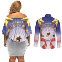 American Samoa Christmas Couples Matching Off Shoulder Short Dress and Long Sleeve Button Shirt Seashell Santa Beach Vibes LT05 - Polynesian Pride