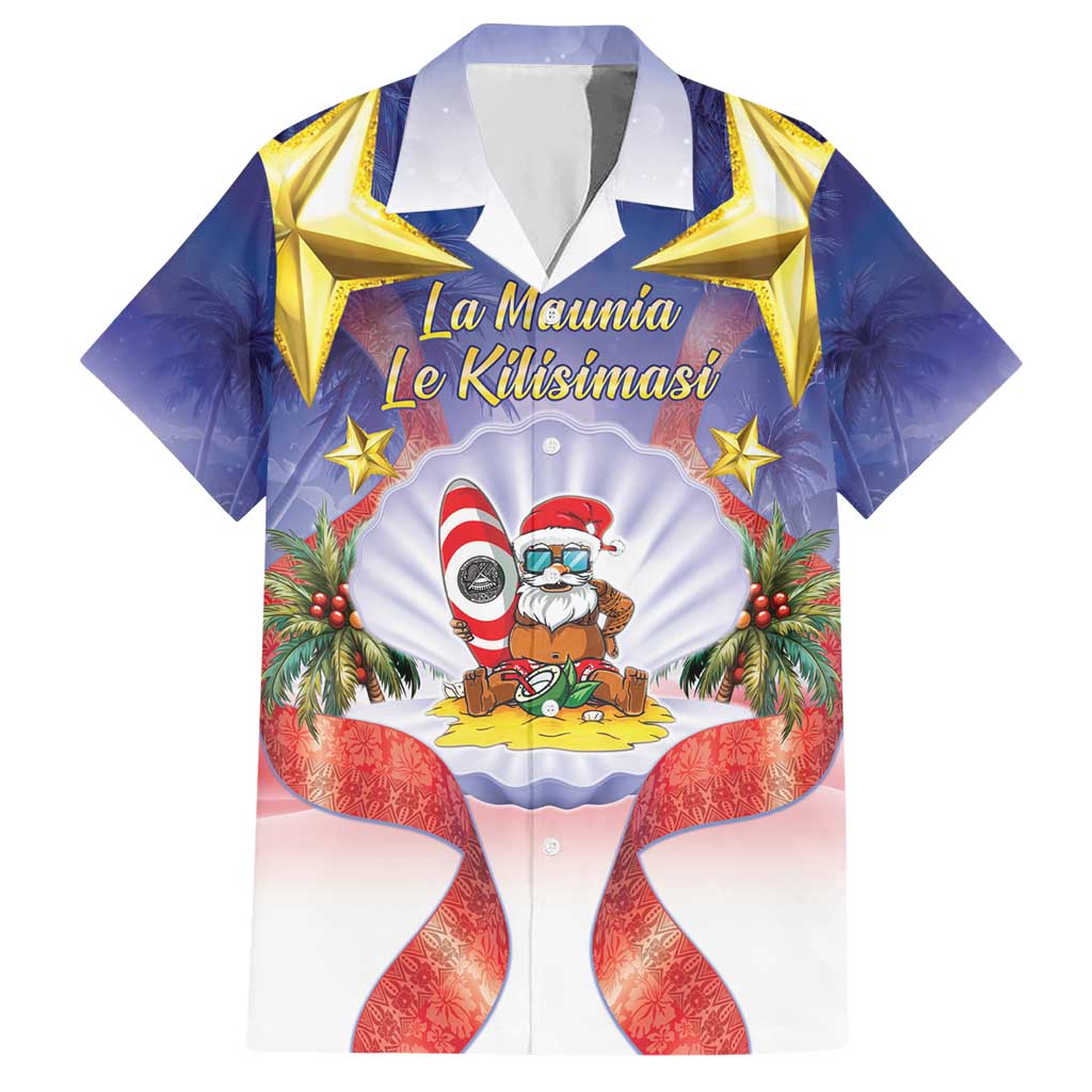 American Samoa Christmas Hawaiian Shirt Seashell Santa Beach Vibes LT05 Navy - Polynesian Pride
