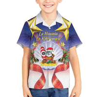 American Samoa Christmas Kid Hawaiian Shirt Seashell Santa Beach Vibes LT05 Kid Navy - Polynesian Pride