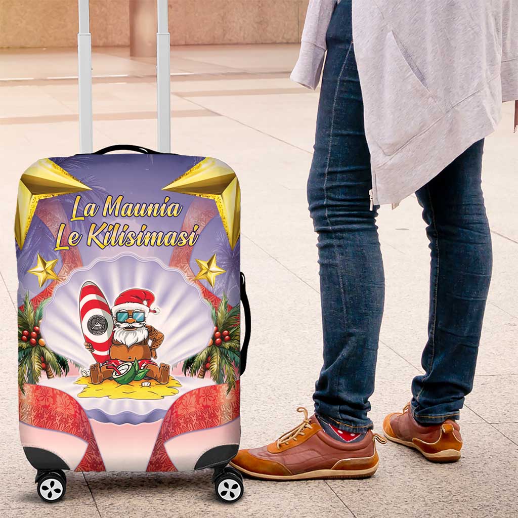 American Samoa Christmas Luggage Cover Seashell Santa Beach Vibes LT05 Navy - Polynesian Pride