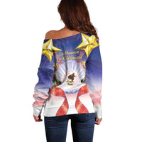 American Samoa Christmas Off Shoulder Sweater Seashell Santa Beach Vibes LT05 - Polynesian Pride