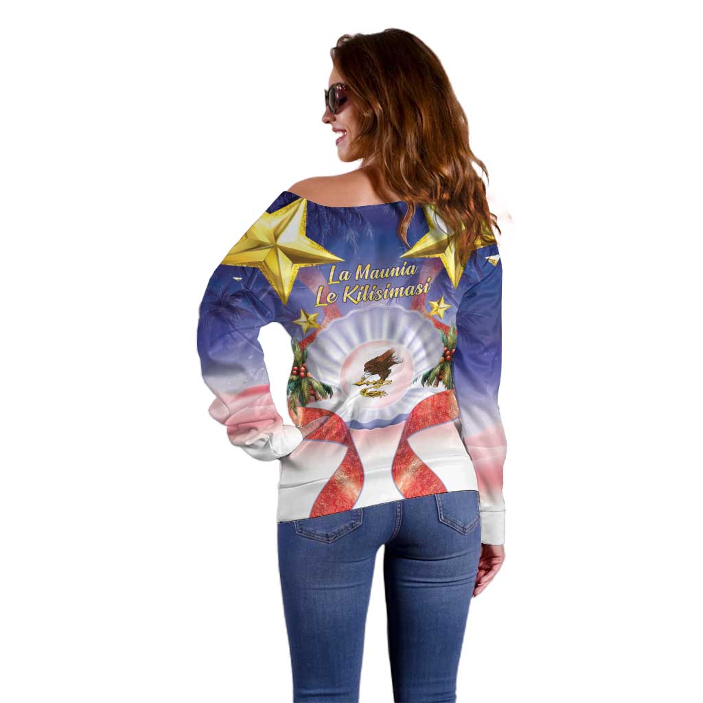American Samoa Christmas Off Shoulder Sweater Seashell Santa Beach Vibes LT05 - Polynesian Pride
