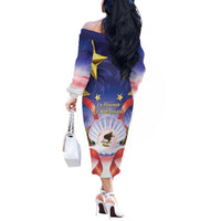 American Samoa Christmas Off The Shoulder Long Sleeve Dress Seashell Santa Beach Vibes LT05 - Polynesian Pride