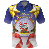 American Samoa Christmas Polo Shirt Seashell Santa Beach Vibes LT05 Navy - Polynesian Pride