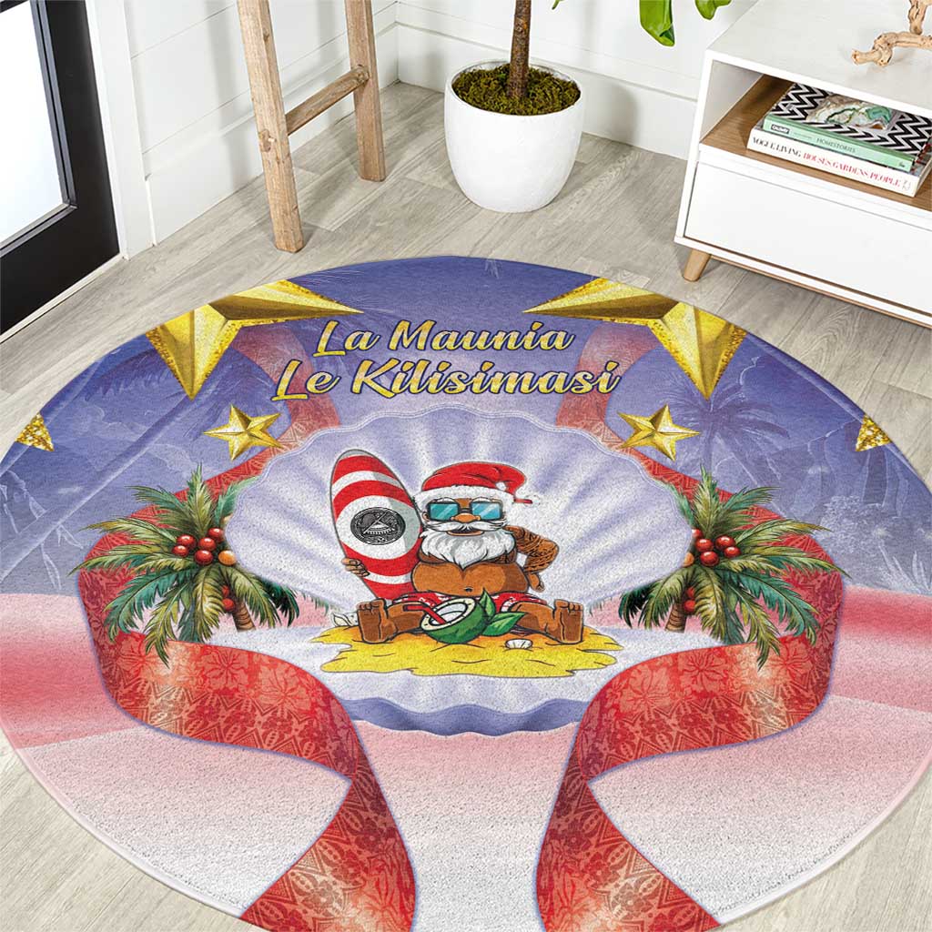 American Samoa Christmas Round Carpet Seashell Santa Beach Vibes LT05 Navy - Polynesian Pride
