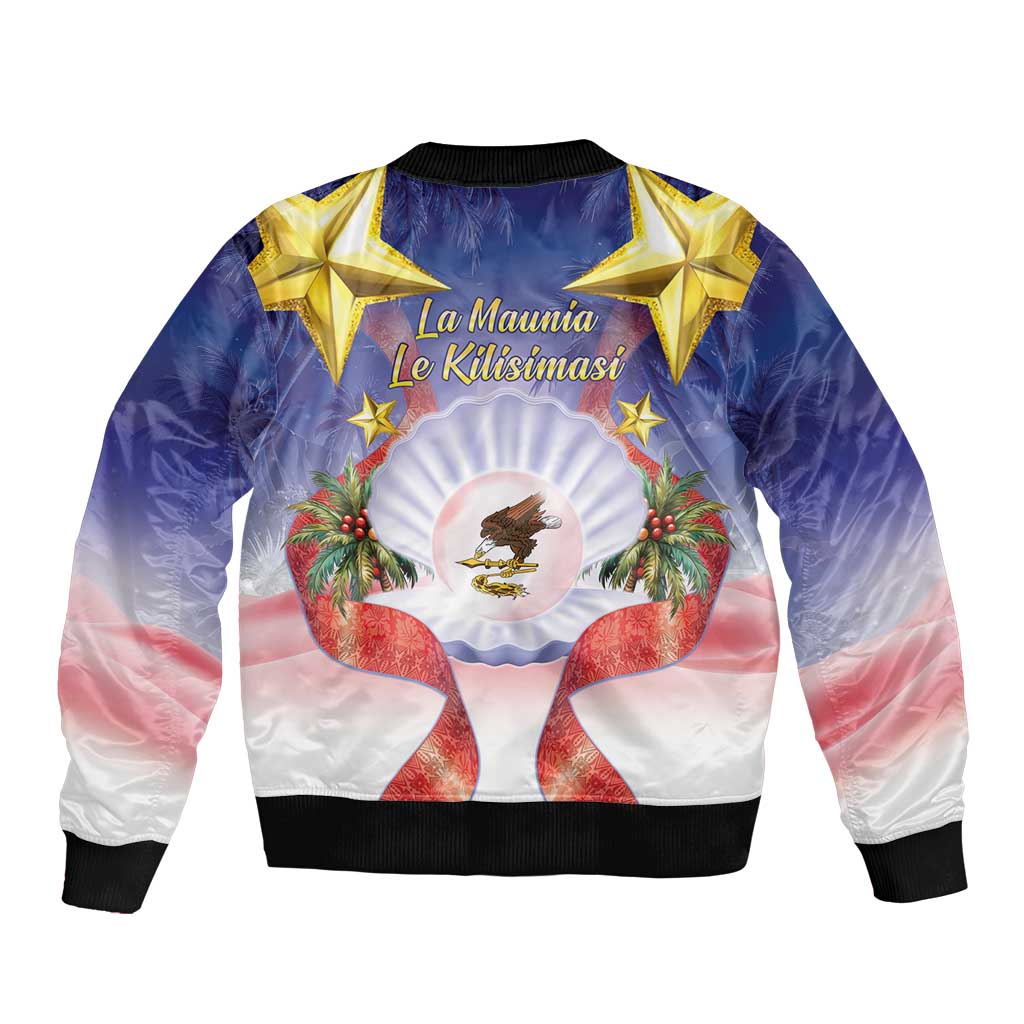 American Samoa Christmas Sleeve Zip Bomber Jacket Seashell Santa Beach Vibes LT05 - Polynesian Pride