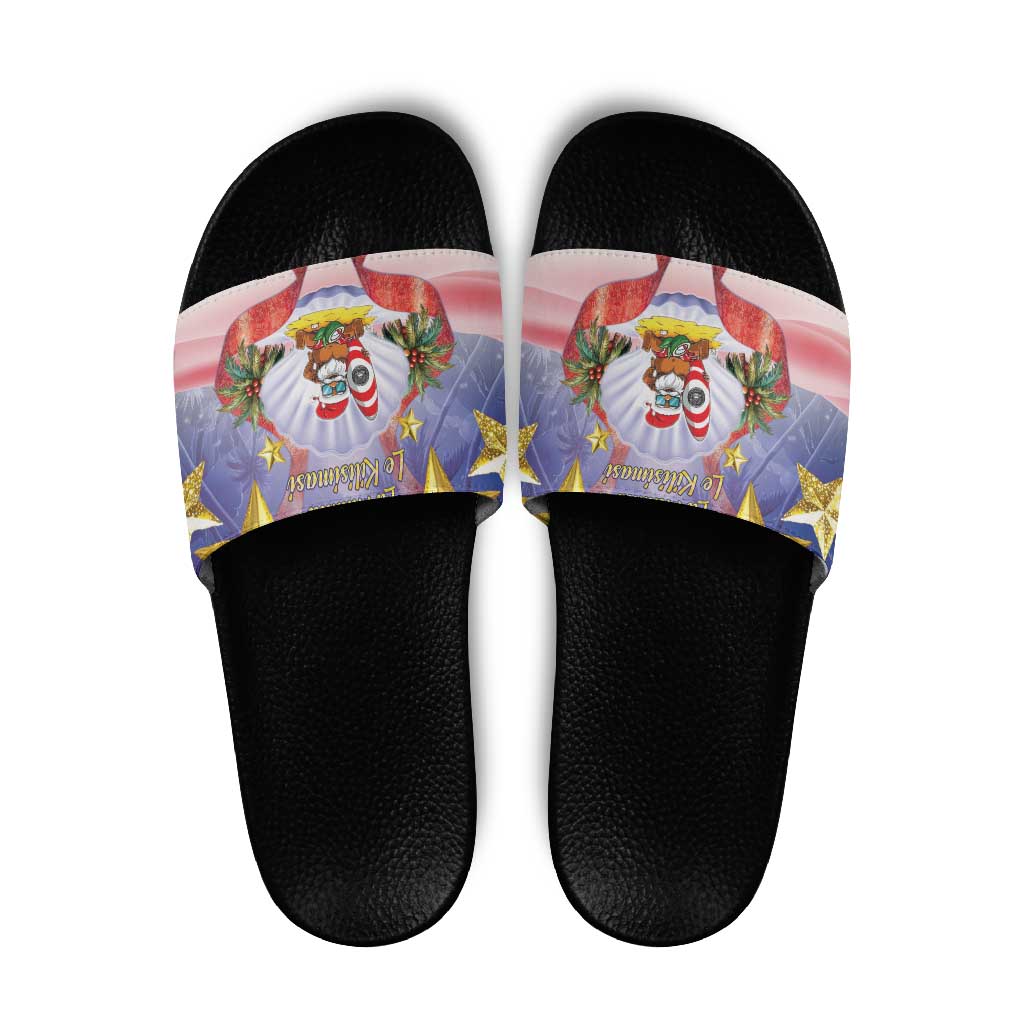 American Samoa Christmas Slide Sandals Seashell Santa Beach Vibes LT05 Navy - Polynesian Pride