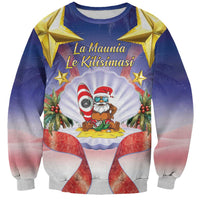American Samoa Christmas Sweatshirt Seashell Santa Beach Vibes LT05 Unisex Navy - Polynesian Pride
