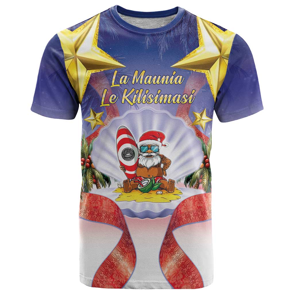 American Samoa Christmas T Shirt Seashell Santa Beach Vibes LT05 Navy - Polynesian Pride