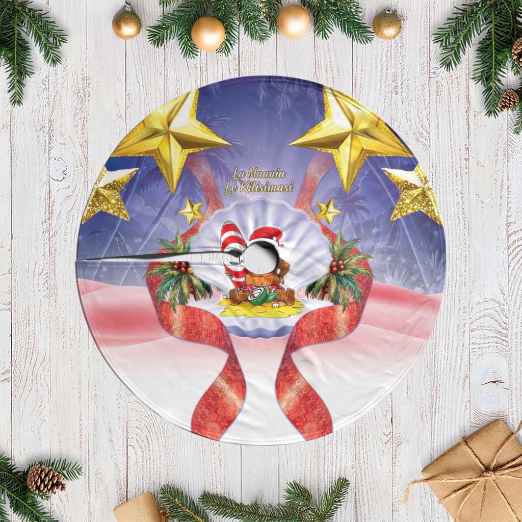 American Samoa Christmas Tree Skirt Seashell Santa Beach Vibes LT05 Casual Navy - Polynesian Pride