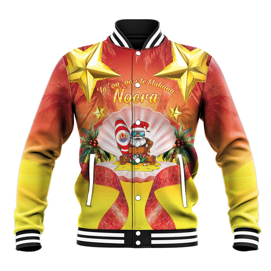 French Polynesia Christmas Baseball Jacket Seashell Santa Beach Vibes LT05 Unisex Orange - Polynesian Pride