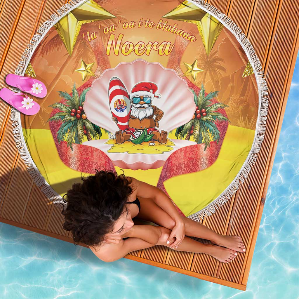 French Polynesia Christmas Beach Blanket Seashell Santa Beach Vibes LT05 - Polynesian Pride