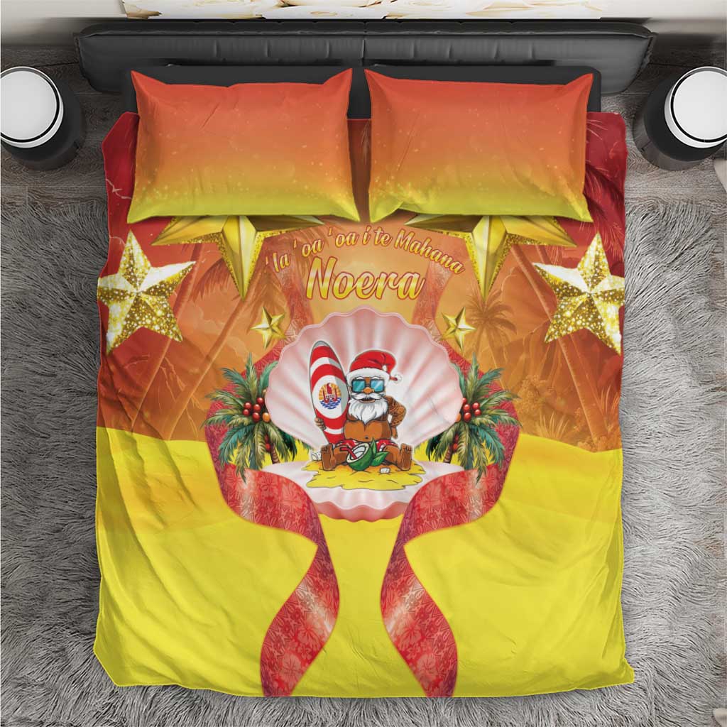 French Polynesia Christmas Bedding Set Seashell Santa Beach Vibes LT05 Orange - Polynesian Pride